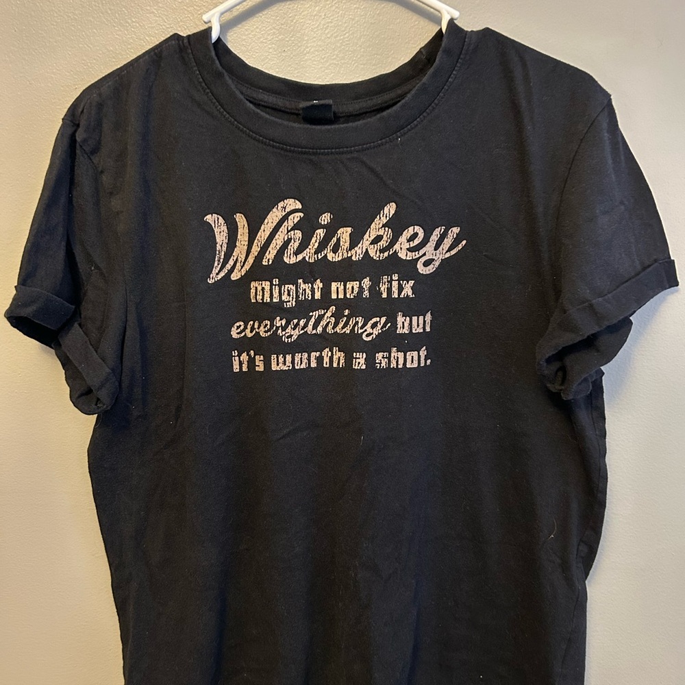 Black Graphic T-Shirt with Whiskey Print